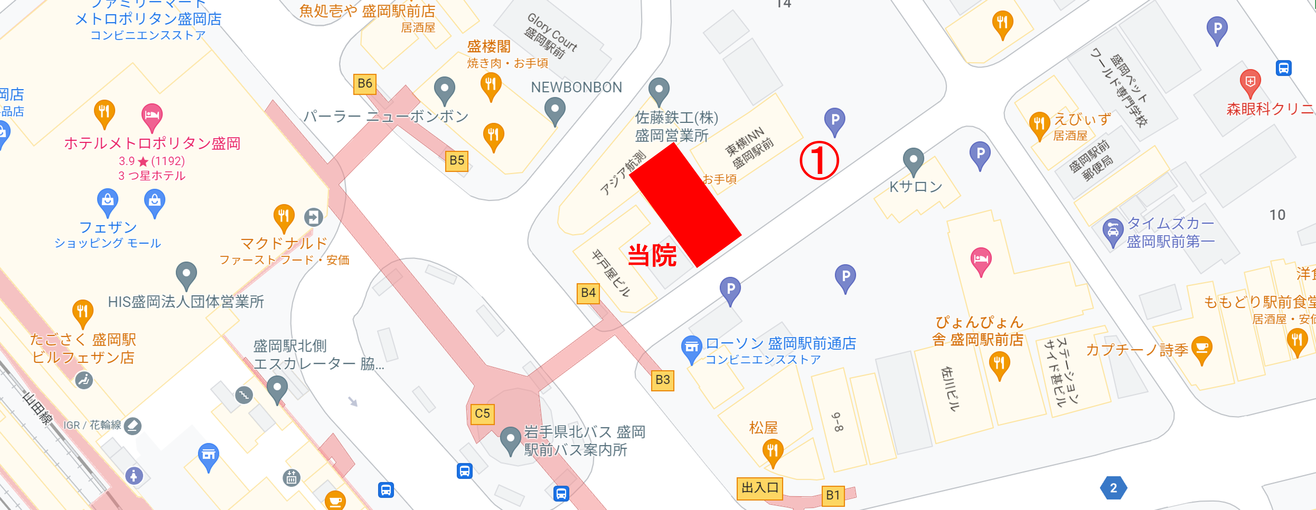 岩手県のアクアAGAクリニック盛岡院の駐車場マップ